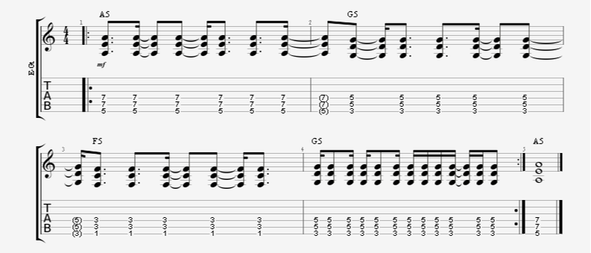 4:3 polyrhythm guitar strumming pattern 4 against 3 4 across 3