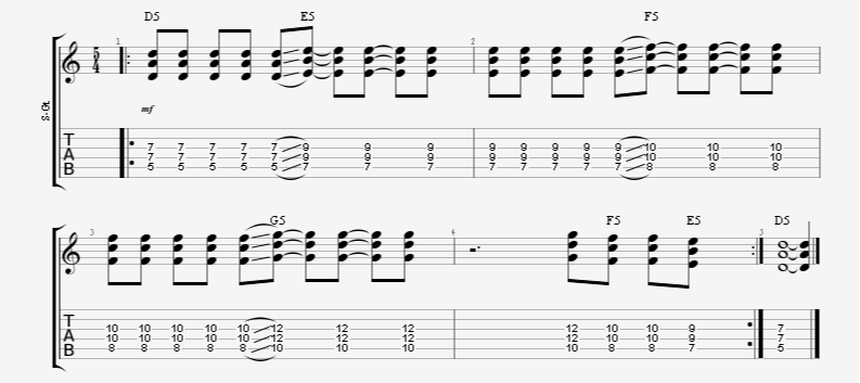 5/4 time signature power chord guitar progression