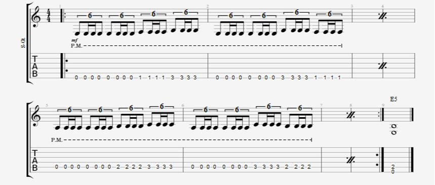 Palm-Muted Triplet/Sextuplet Single Note Rhythm Guitar Riff