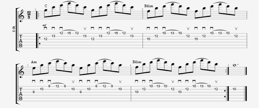 3 string sweep icking arpeggios guitar exercise major minor diminished triad chords