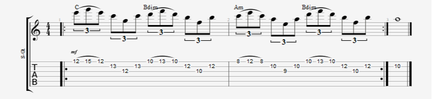 3 string guitar arpeggio sweep pick shapes