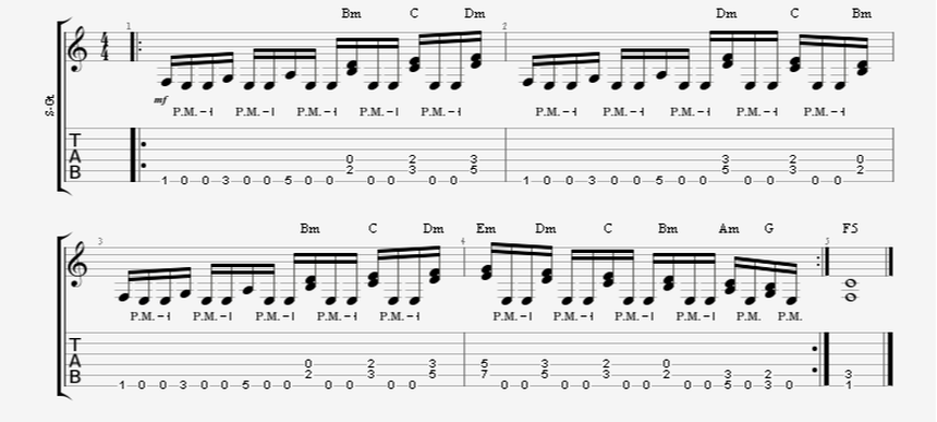 guitar exercise riff melodic single note palm-mute diads