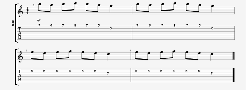Alternate Picking + Finger Guitar Exercise in 7 Note Bursts