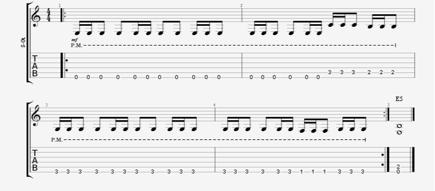 palm-mute metal rhythm guitar exercise challenging