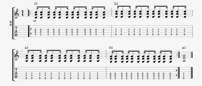 guitar strum pattern 16th note 8th note 16th note again