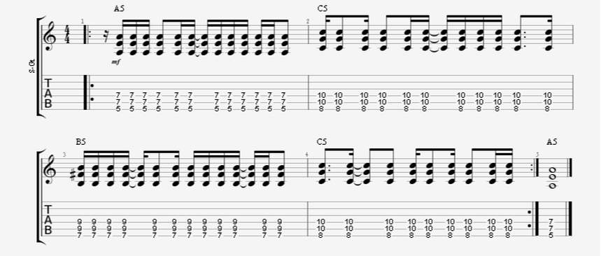 challenging 16th note guitar rhythm strumming pattern