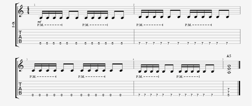 palm-mute guitar riff exercise