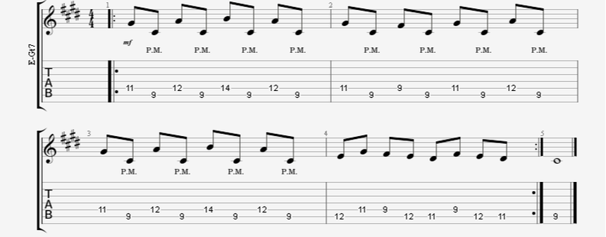 melodic metal guitar riff palm-mute accent